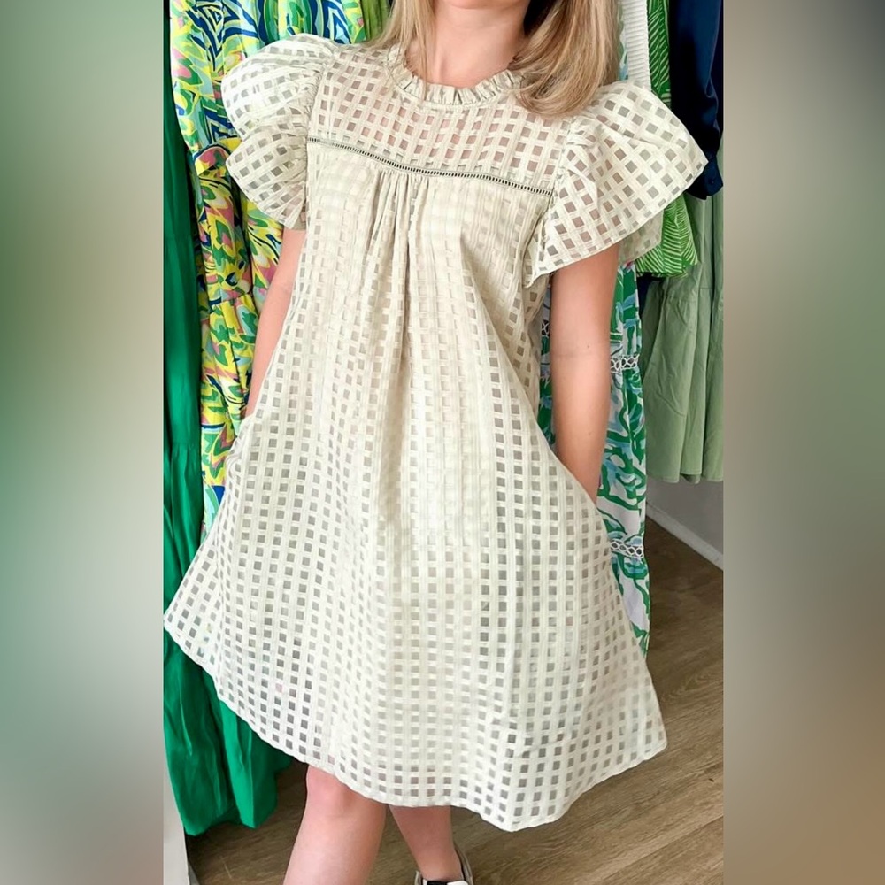 Nwt Sedge Dress Celery Green Puff Sleeves Silk / Cotton Luxury Boutique Small